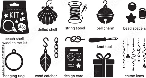 Bild auf Leinwand Beach shell wind chime craft kit featuring a collection of diy jewelry making co