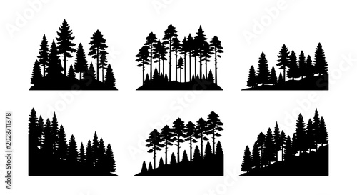 Valokuva Forest Silhouette Vector Pack, Evergreen Trees Landscape Graphics, Nature Woodla