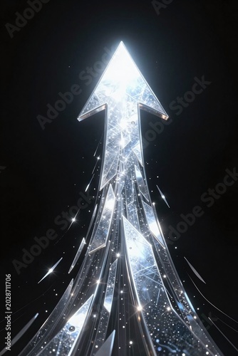 A sleek, infinite black canvas serving as the backdrop for a luminous, upward pointing arrow that symbolizes ascent and progress