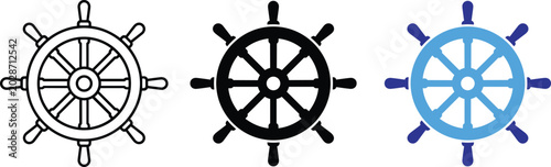 Canvastavla Nautical ship wheel boat steering marine helm navigation flat vector icons illus