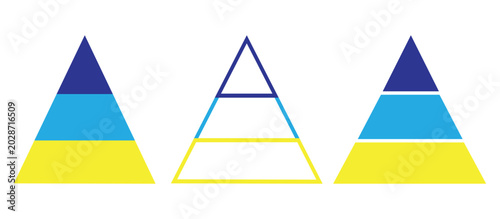 Colorful Pyramid Infographic Template Set with Three Level Triangle Segments