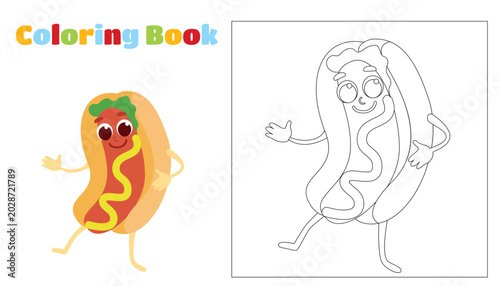 Canvas Print Coloring page the hot dog is smiling and looking happy