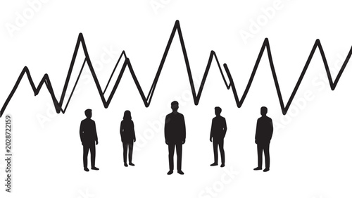 Photos Zigzag line with human figures standing below fluctuating graph featuring busine