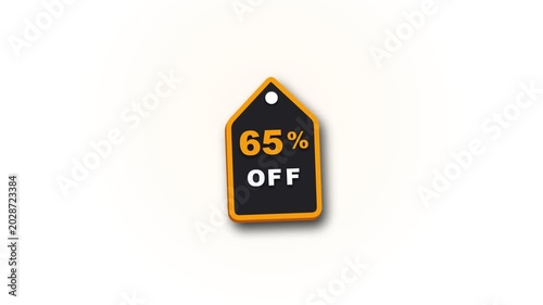 Black price tag with sixty-five percent off discount text animation