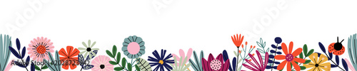 Fotografie Colorful floral border with playful, hand-drawn style