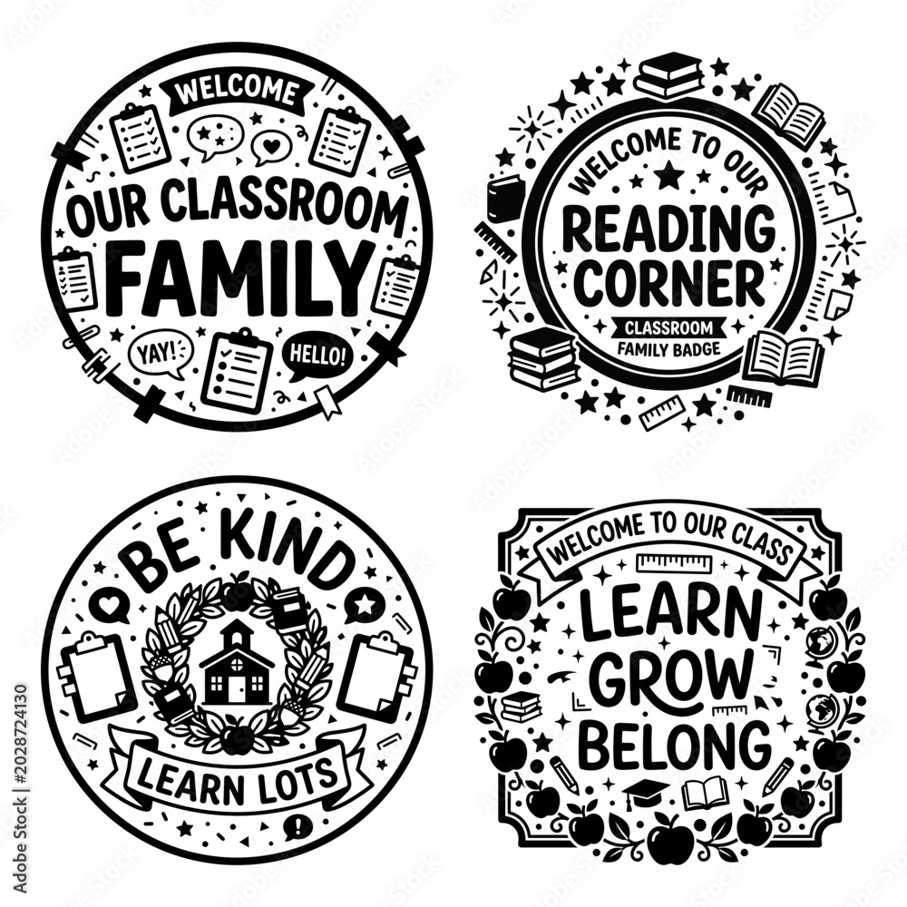 Fototapeta premium Classroom family reading corner school badges