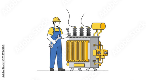Cuadro en lienzo Worker standing next to industrial transformer.