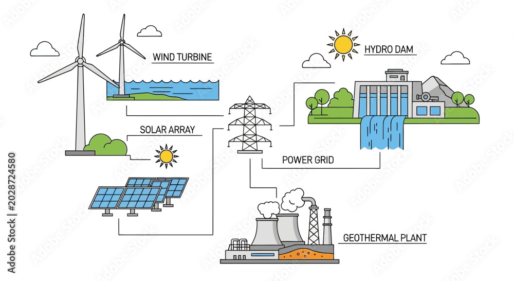 Naklejka premium Renewable Energy Power Generation Systems.