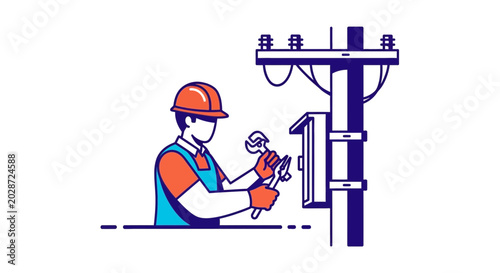 Man working on electric pole maintenance.