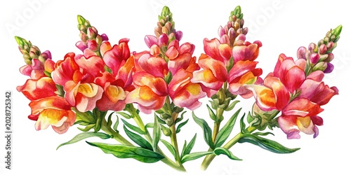 Colorful blooming flowers bouquet illustration - Vibrant watercolor style flowers bouquet with soft pink, orange, and yellow hues in a natural arrangement.