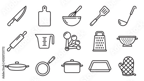 Kitchen Utensils Icons Set For Cooking And Baking Concepts
