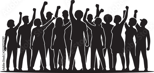 Bild auf Leinwand Silhouettes of people with raised fists demonstrating unity and protest