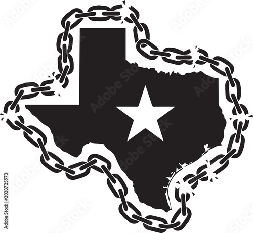 Tableau sur toile Texas outline with broken chain graphic black and white end of slavery