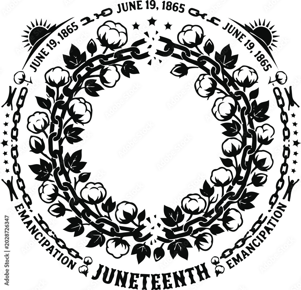 Obraz premium Juneteenth wreath with cotton bolls and chains african american black history