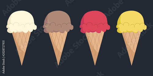 Colorful ice cream set. Perfect for seasonal designs, menus, packaging, stickers, posters, social media, and food-related branding.