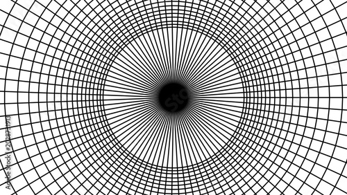 Bilde på lerret Abstract three dimensional warped grid tunnel surface with distorted geometric p