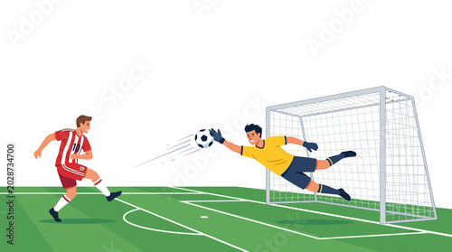 Billede på lærred Soccer Player Shooting Penalty Kick Against Goalkeeper