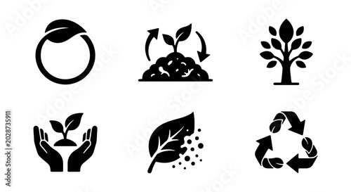 Foto Eco-friendly Icons: Growth, Recycling, Sustainability, Nature, Agriculture, Ecol