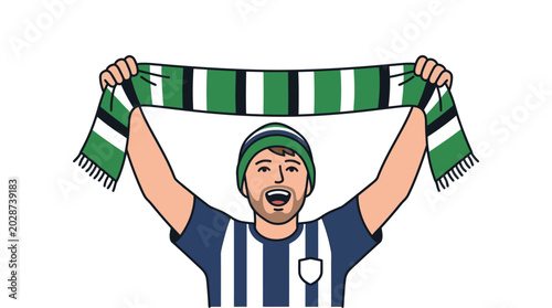 Billede på lærred Excited Soccer Fan Holding Up A Green And White Scarf