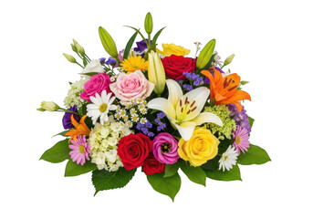 Colorful flower bouquet with butterflies and leaves illustration