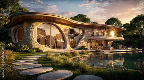 Stunning Modern Architectural Marvel - Luxurious Lakeside Residence with Organic Design.