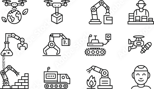 Slika na platnu Vector collection of industrial automation line icons representing smart manufacturing isolated on white background