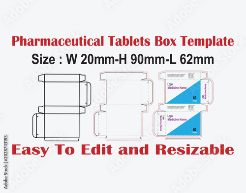 Professional medicine box packaging design with folding and cutting lines.