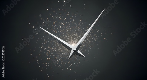Abstract clock hands, silver watch needles, time concept with particles