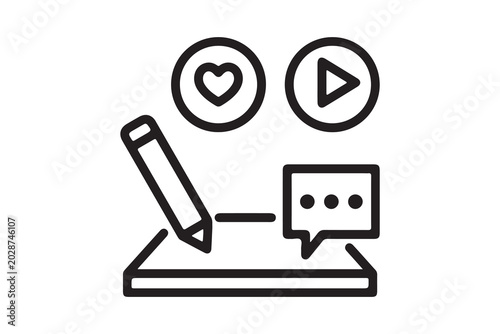 Content Writing and User Feedback Icon - Creative Pen with Message Bubble and Reaction Symbols