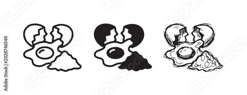 Canvastavla Broken egg icon set with yolk, white, and shell fragments in outline, solid, and hand-drawn styles