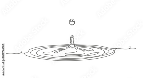 Continuous line drawing of a water drop impact creating circular ripples