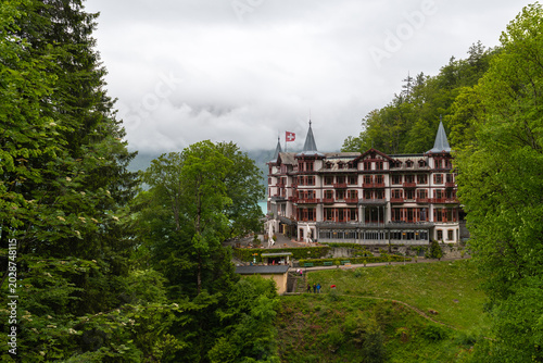 Grandhotel Giessbach and Giessbach Waterfalls in Switzerland