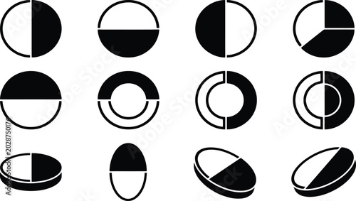 Bild auf Leinwand Minimalist medical pill icons set, 12 black and white tablet vector symbols, pha