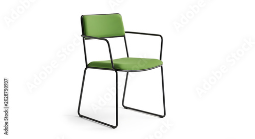 Green and white modern office chair with mesh back and armrests, isolated on white background furniture