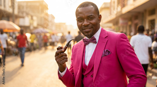 Congolese sapeur La SAPE elegant fashion man Congo DRC portrait stylish traditional modern urban cultural identity dandyism Africa sophisticated flamboyant suit colorful pride heritage lifestyle