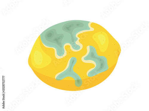 Foto Rotten lemon vector illustration, spoiled citrus fruit with mold spots, decaying