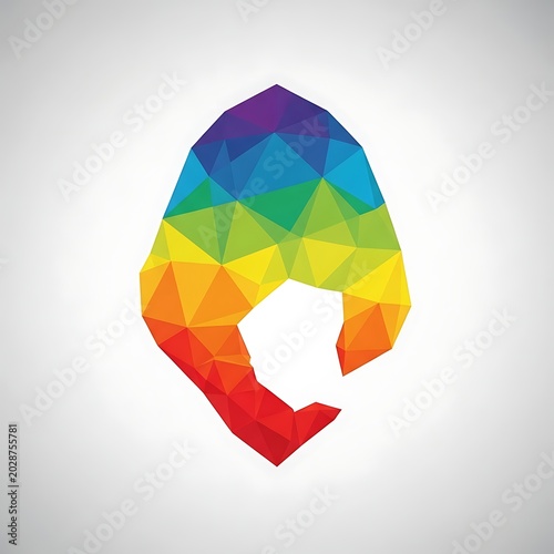 Colorful Low Poly Abstract Spiral Shape Floating on Light Gray Background