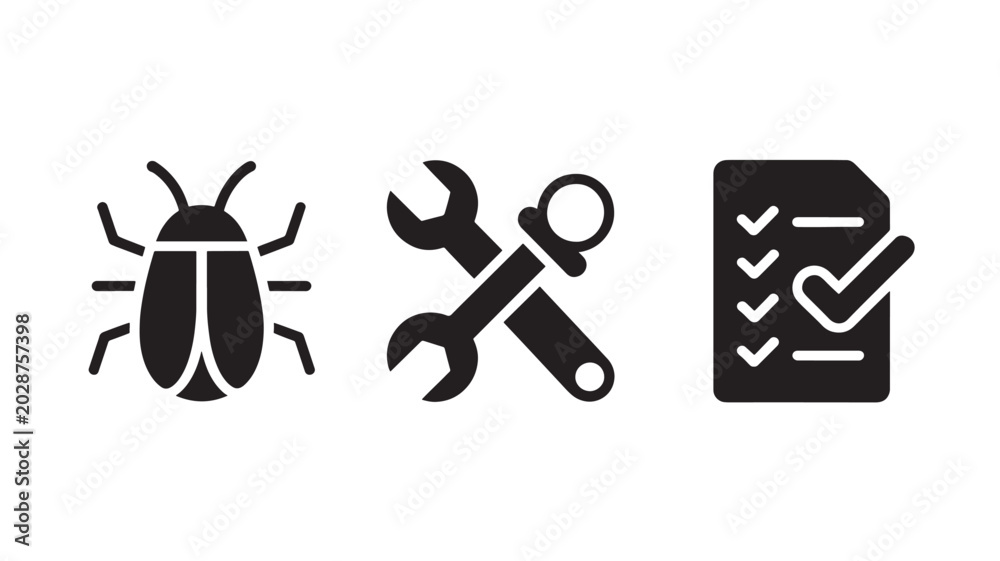 Fototapeta premium Bug Debugging Software Tools Icons Set for Technology and Development