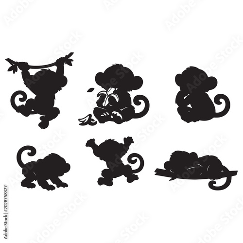 Canvas Print vector silhouettes of    different posture and positions of monkey