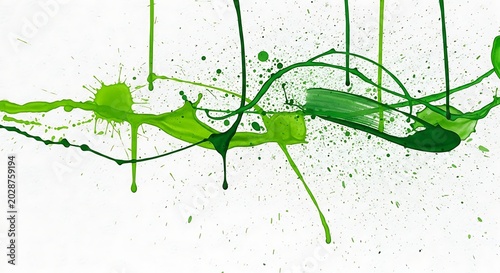 Vivid Green Paint Splatter Streaked Across White Abstract Background