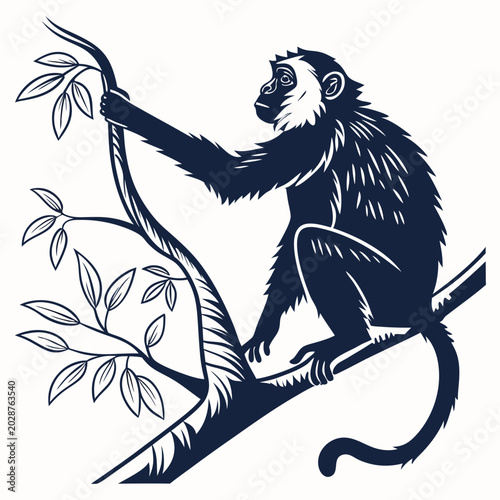 Canvas Print silhouette of macaque on white background