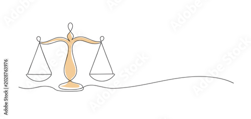 Foto Continuous line drawing of a justice scale