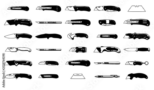 Quadro su tela Professional utility knives vector illustration cutting tool collection isolated