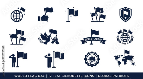 Photos World flag day flat silhouette icons set 12 global symbols patriotism national f