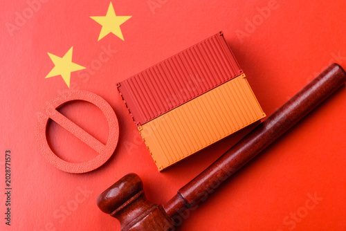 Photography The cargo container ban on the China flag as a conceptual backdrop