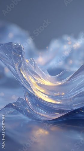 Close-up of Transparent Ice with Light Reflection and Movement on Cold Surface