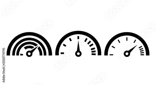 Bild auf Leinwand Collection of three semicircular speedometers, each with a needle pointing to a