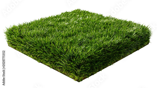 A clean geometric block of lush green sod showcasing a healthy roots structure along its sharp soil edge.
