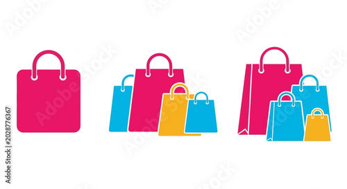 Shopping bags in different sizes and colors, representing commerce and retail concepts for various purposes