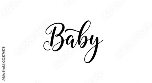 Baby word in elegant calligraphy font on a white background. Perfect for invitations, announcements, and nursery decor